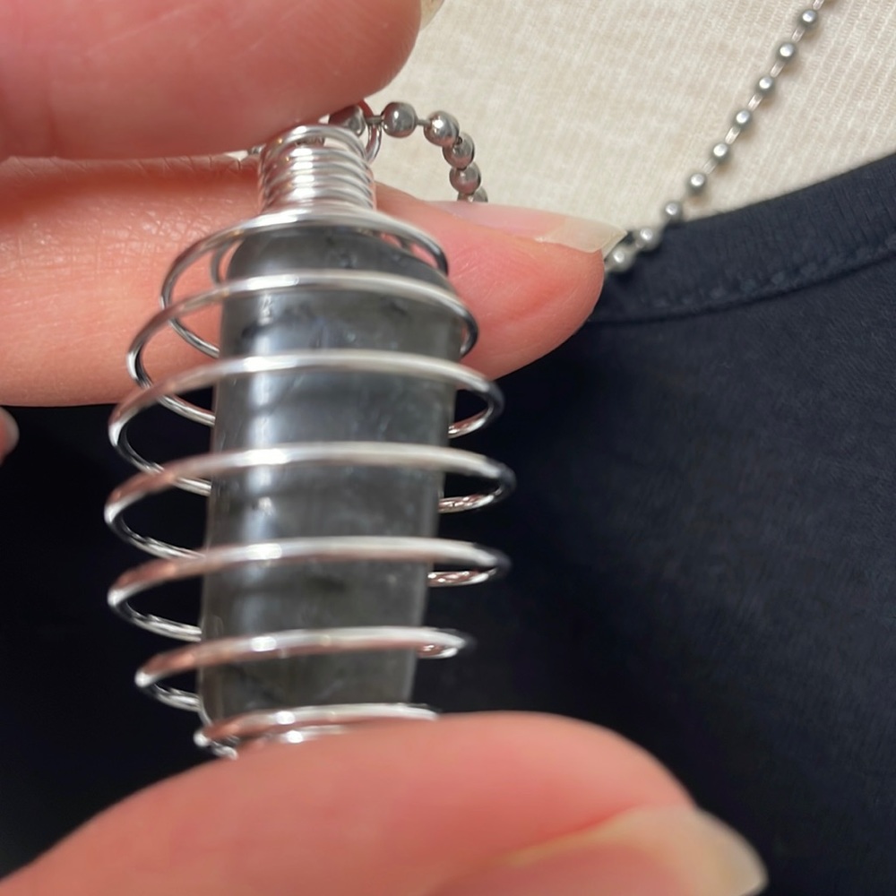 Labradorite Cage Charm on Necklace (1)